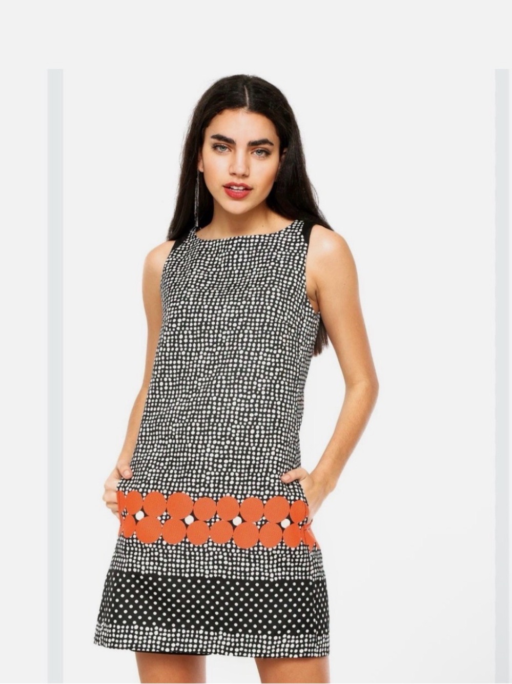 Desigual Sleeveless Mini Dress Womens 42 Black White Geo Print Casual